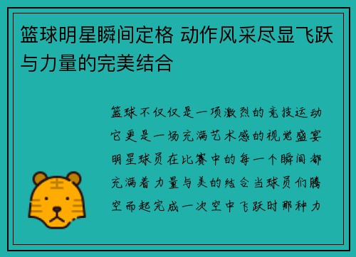 篮球明星瞬间定格 动作风采尽显飞跃与力量的完美结合